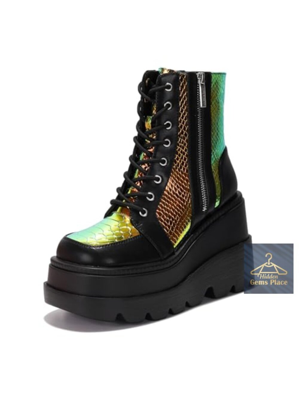 Platform Ankle Boots Chunky Block Heel Lace Up Zip